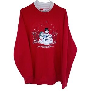 Vintage 90s Endless Designs Red Snowman Christmas Sweatshirt XL Double Neck